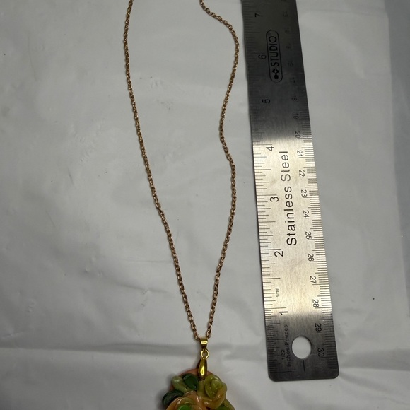 Charming Gold and Green Rose Pendant Necklace - Picture 7 of 7